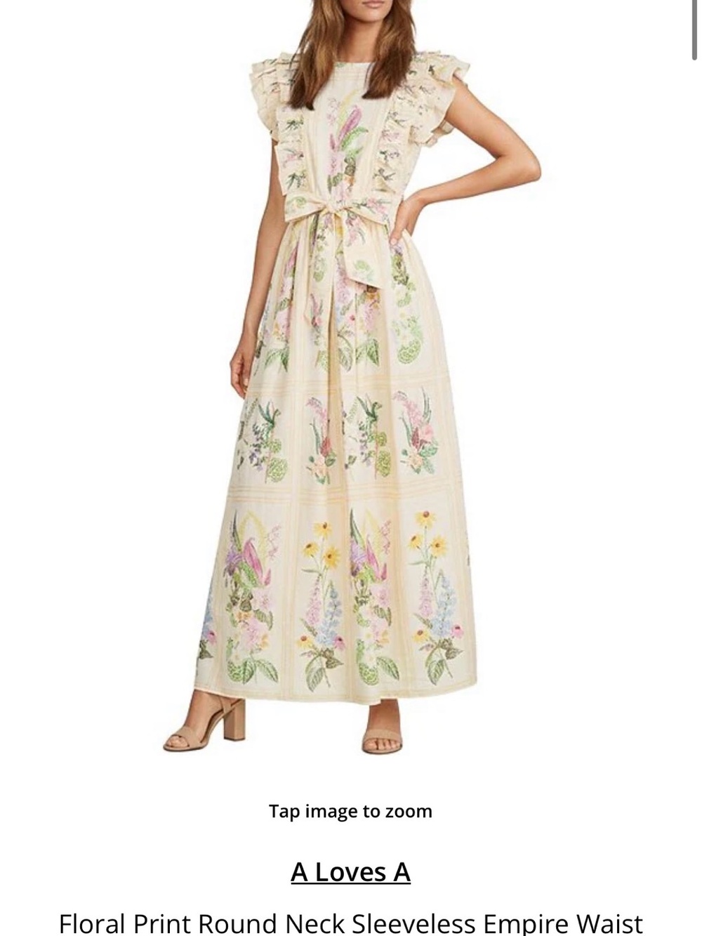 A loves A cream Floral Maxi Dress with Ruffle Shoulders